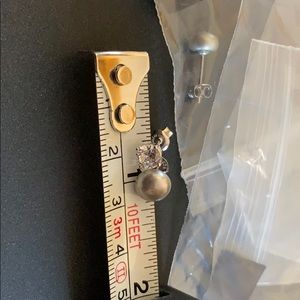 2 pr grey freshwater pearl cz stud earrings